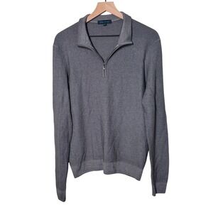 Patrick Assaraf Mens Grey Textured Knit Quarter Zip Merino Wool‎ Sweater Size L